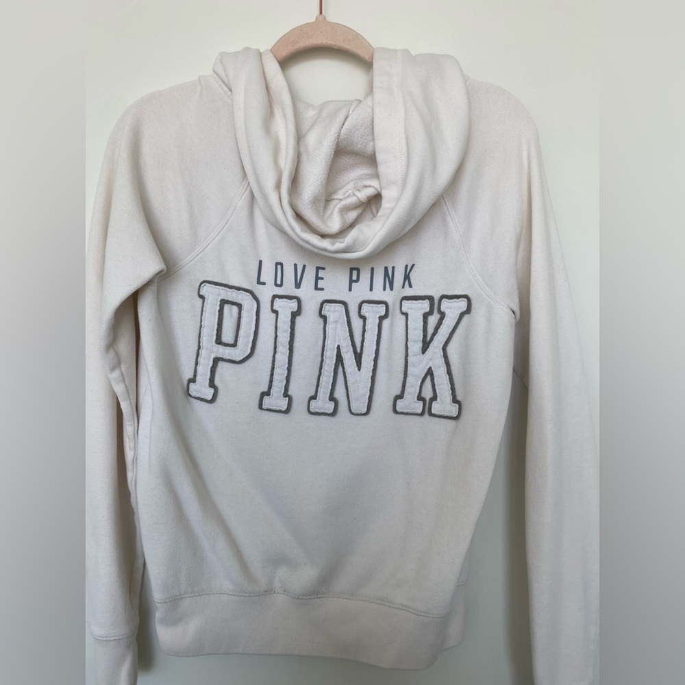 PINK zip up white jacket